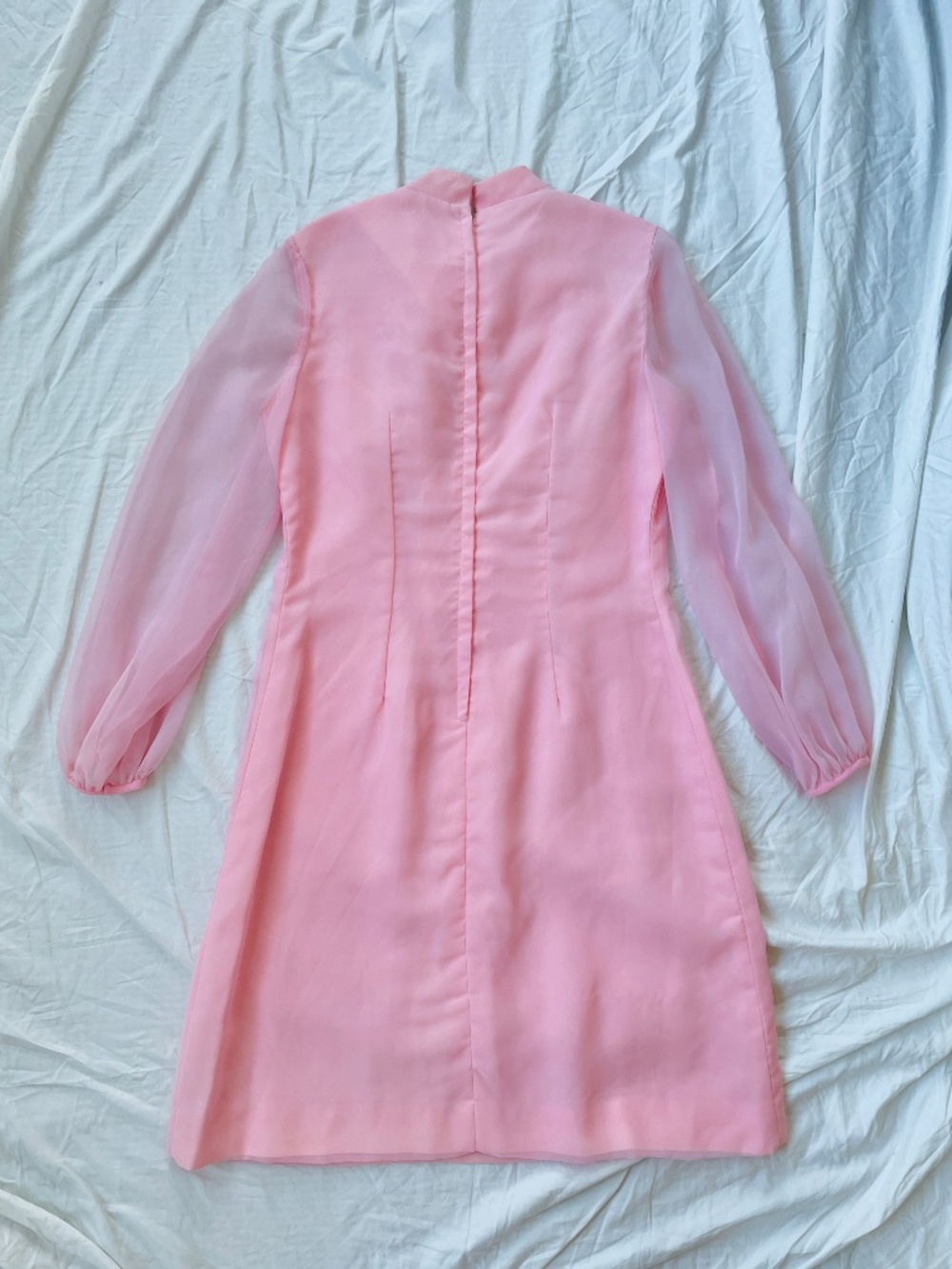 Vintage 1960s Ballet Pink Chiffon Bow Dress L - Picture 6 of 14
